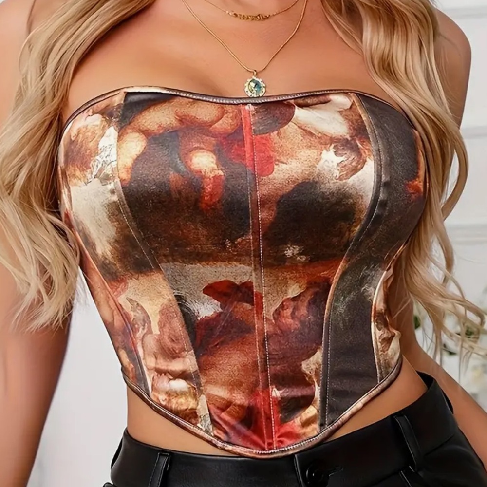 CORSET MULTI BROWN CORSET TOP SATIN SNATCHED SIZE- S